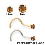 14K Gold Burnt Orange Diamond Nose Screw