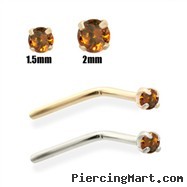 14K Gold Burnt Orange Diamond Nose Pin