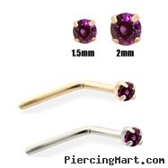 14K Gold Purple Diamond Nose Pin