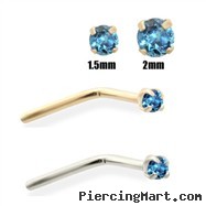 14K Gold Teal Blue Diamond Nose Pin