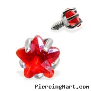 Internally Threaded Star Dermal Top, 14GA, 3mm, Red