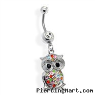 Multicolored Jeweled Owl Belly Ring