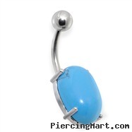 Surgical Steel Prong Set Oval TurquoiseSemi Precious Stone Navel Ring