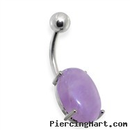 Surgical Steel Prong Set Oval Amethyst Semi Precious Stone Navel Ring