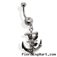 Navel Ring with Dangling Anchor And Eagle