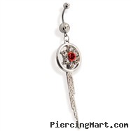 Steel Ring with Pronged Flower CZs with Single Rose Navel Ring