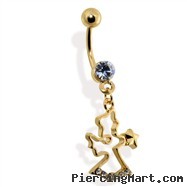 Gold Tone Angel Belly Ring with CZ