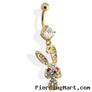 Gold Tone Belly Ring with CZ Covered Bunny