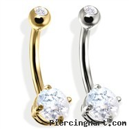 14K Gold Double Jeweled Belly Ring, CZ