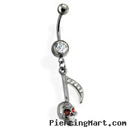 Steel Hematite Vintage Music Note Belly Ring with Skull