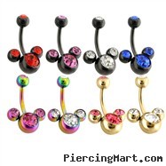 Plated Navel Rings with Triple Gem