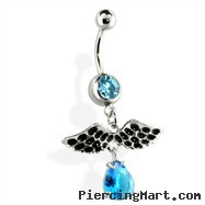 Belly Ring with Teardrop and Wing Dangle