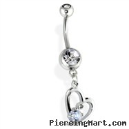 Jeweled Dangling Heart Belly Ring