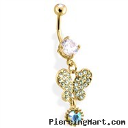 Gold Tone Dangling Butterfly Belly Ring