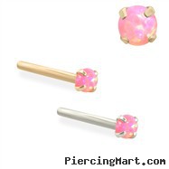 14K Gold Customizable Nose Stud with 2mm Round Pink Opal