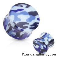 Pair Of Blue Camouflage Printed UV Acrylic Saddle Fit Plugs