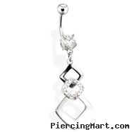 Navel Ring with Abstract Square Dangle