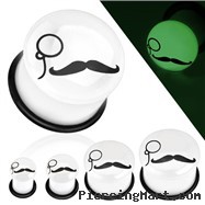 Pair Of Mustache Monocle Glow In The Dark Acrylic Plugs