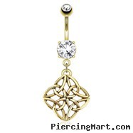 Celestial Knot Dangle Surgical Steel Over Gold Tone Navel Ring