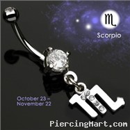 Navel Ring with Dangling Jeweled Scorpio Sign