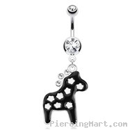 Horse Decorated with White Stars And Gemmed Mane Surgical Steel Navel Ring