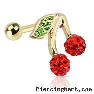 Cherry with Red And Green CZ Gold Toned Stainless Steel Tragus
