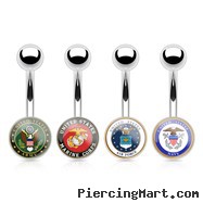 Military Logo Print Inlayed Surgical Steel Navel Ring