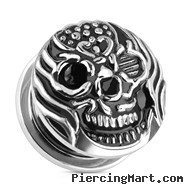 Pair Of Fire Skull Surgical Steel Screw Fit Plugs
