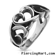 Three Hollow Hearts Stainless Steel Cast Ring