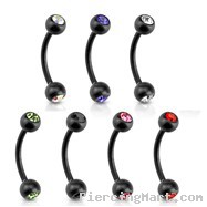 16G Matte Black Eyebrow Curved Barbell With CZ