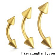 Matte Gold Over Surgical Steel Eyebrow Curve Barbell W/ Cone Ends