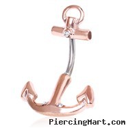 Surgical Steel Rose Gold Toned Anchor Navel Ring