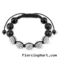 Black Crystal Clustered Bead Bracelet With Clear CZ