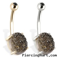 14K  Gold Belly Ring with Black  Druzy And Gem Ball