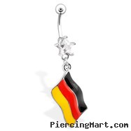 Belly Ring with Star Shaped Bottom Gem And Dangling German Flag