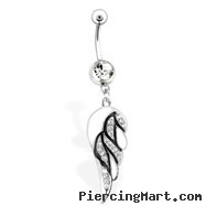 Fancy Black & White Wing Belly Ring with Clear Gems