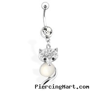 Fox Belly Button Ring with Clear Gems