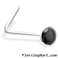 L-Shaped Nose Pin with Black  Gem