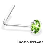 L-Shaped Silver Nose Pin with  Peridot CZ