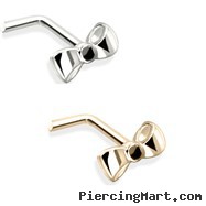 14K Yellow Gold Gold L-Shaped Nose Pin with Bow