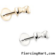 14K Yellow Gold Internally Threaded Labret with Bow