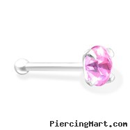 Silver Nose Bone with Pink CZ