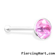 Silver Nose Bone with Pink Gem
