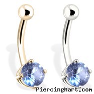14K Gold Belly Ring with 6 mm Aquamarine CZ
