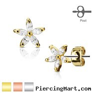Pair Of 5 Marquise CZ Petal Flower 316L Surgical Steel Post Earring Studs