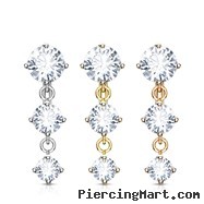 Three Prong Set Round CZ Vertical Drop Reversed Belly Button Navel Rings