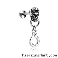 Labret Stud With Skull Head And Dangling Handcuff, 16 Ga