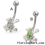 Jeweled frog belly button ring