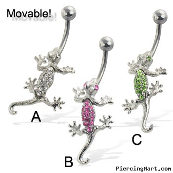 Jeweled lizard belly button ring, movable!