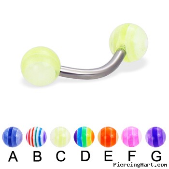 Curved barbell with acrylic layered balls, 14 ga